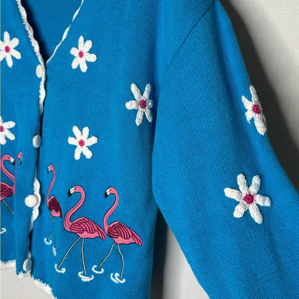 Mandal Bay Vintage 90s Womens Flamingo Knit Sweater Cardigan Front Button Sz‎ L - Picture 3 of 9
